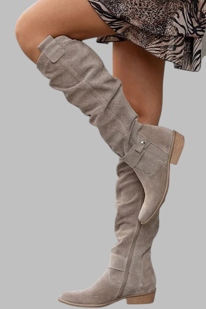 Janika – Vintage-Wildleder-Stiefel mit kniehohem Schaft