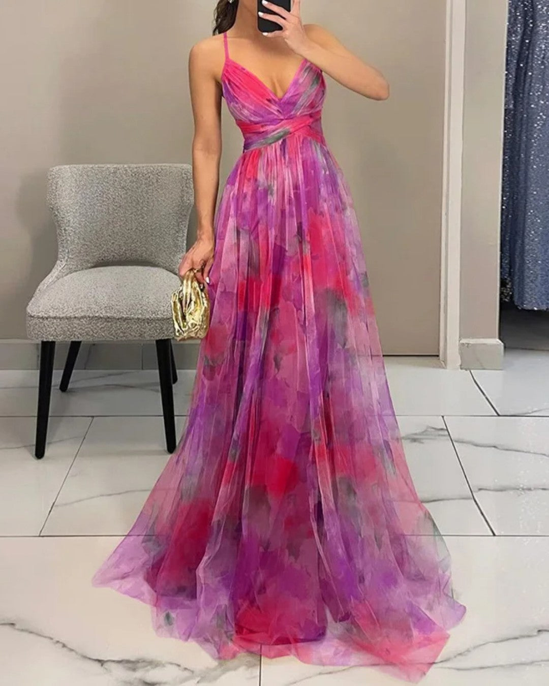 Merida – Maxikleid aus geblümtetem Chiffon