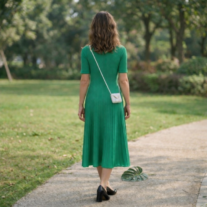 Laarni – Vintage-Maxi-Hemdblusenkleid aus Strick