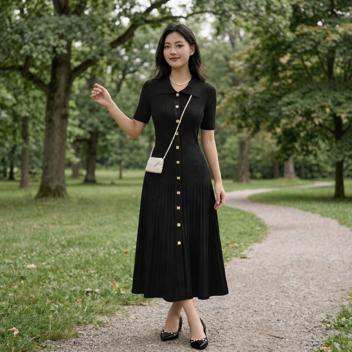 Laarni – Vintage-Maxi-Hemdblusenkleid aus Strick