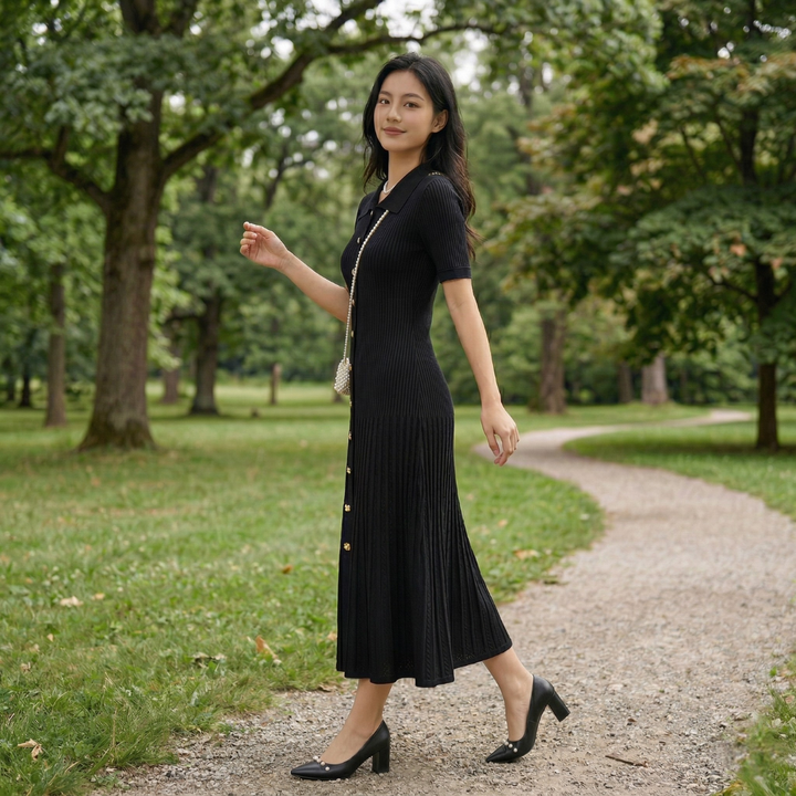 Laarni – Vintage-Maxi-Hemdblusenkleid aus Strick