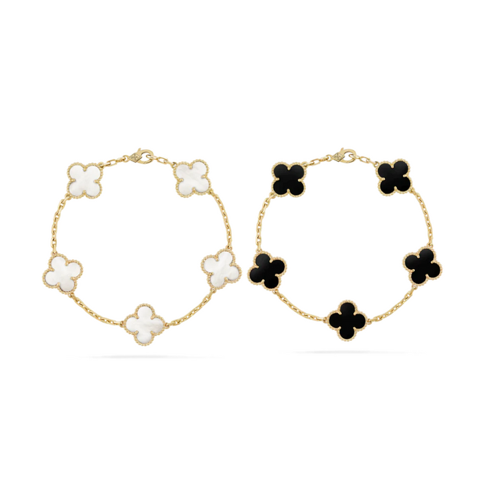 2-teiliger Kleeblatt-Armbandset - Schwarz/Weiß