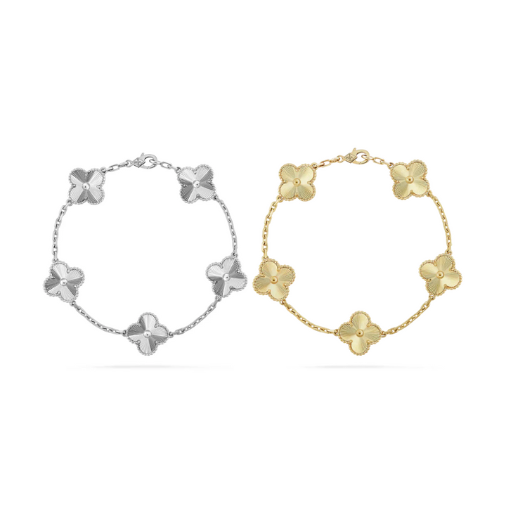 2-teiliger Kleeblatt-Armband-Set - Silber/Gold