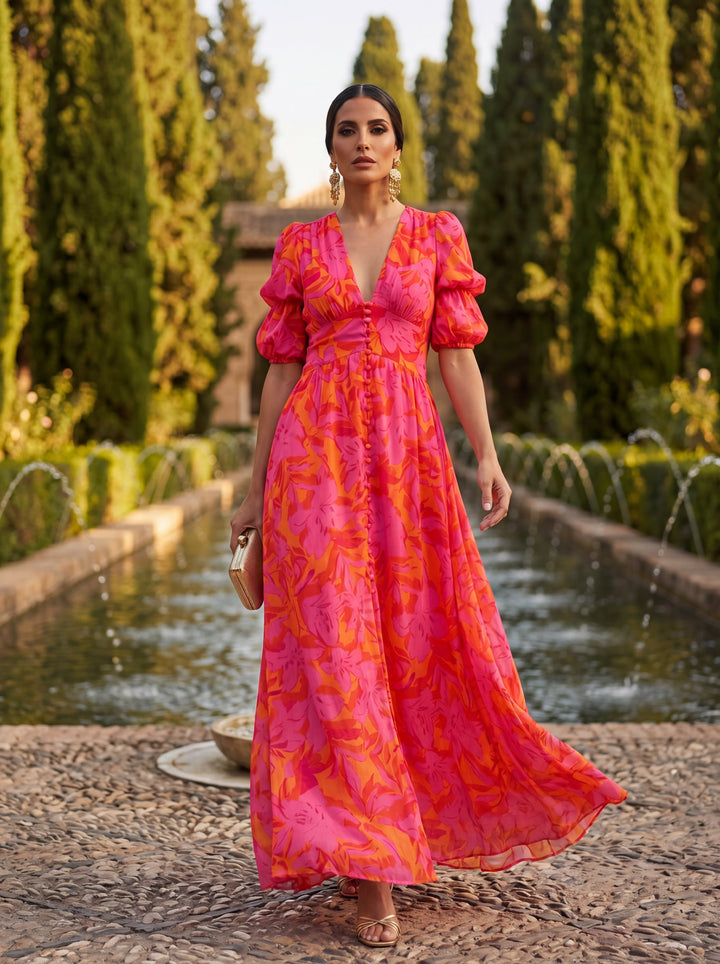Laina – Fließendes Maxikleid mit V-Ausschnitt
