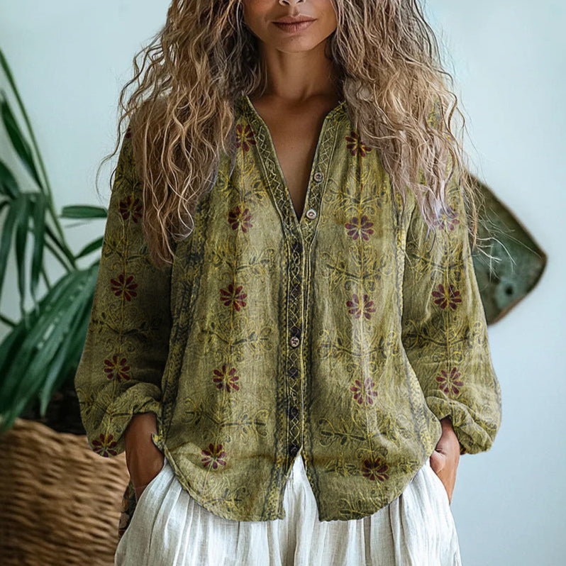 Audrey – Vintage-Bluse mit Blattmuster
