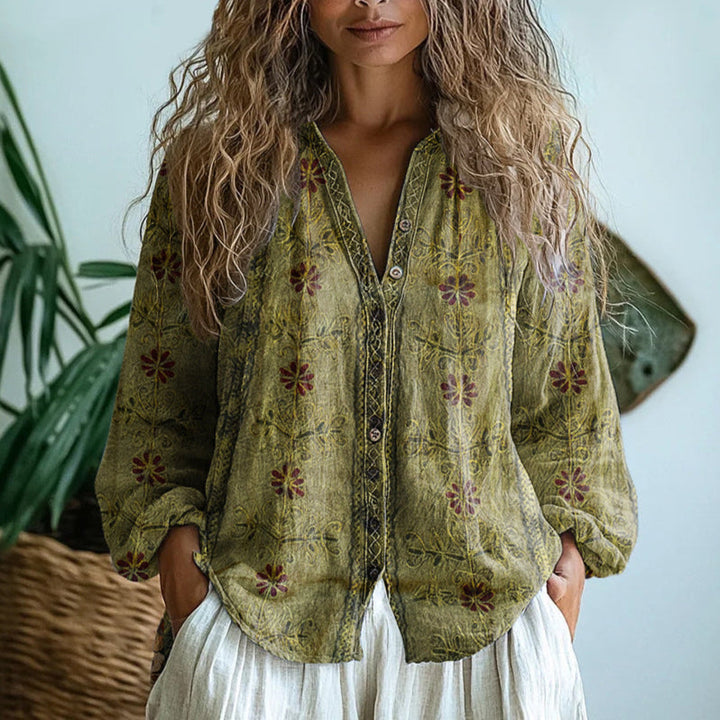 Audrey – Vintage-Bluse mit Blattmuster