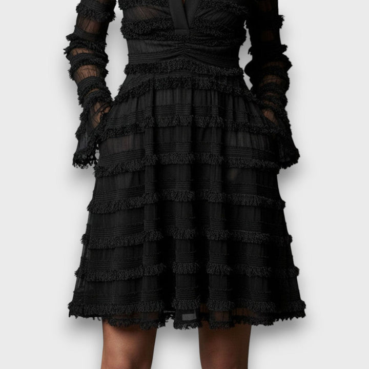 Issa – Midikleid mit transparentem Fransenbesatz