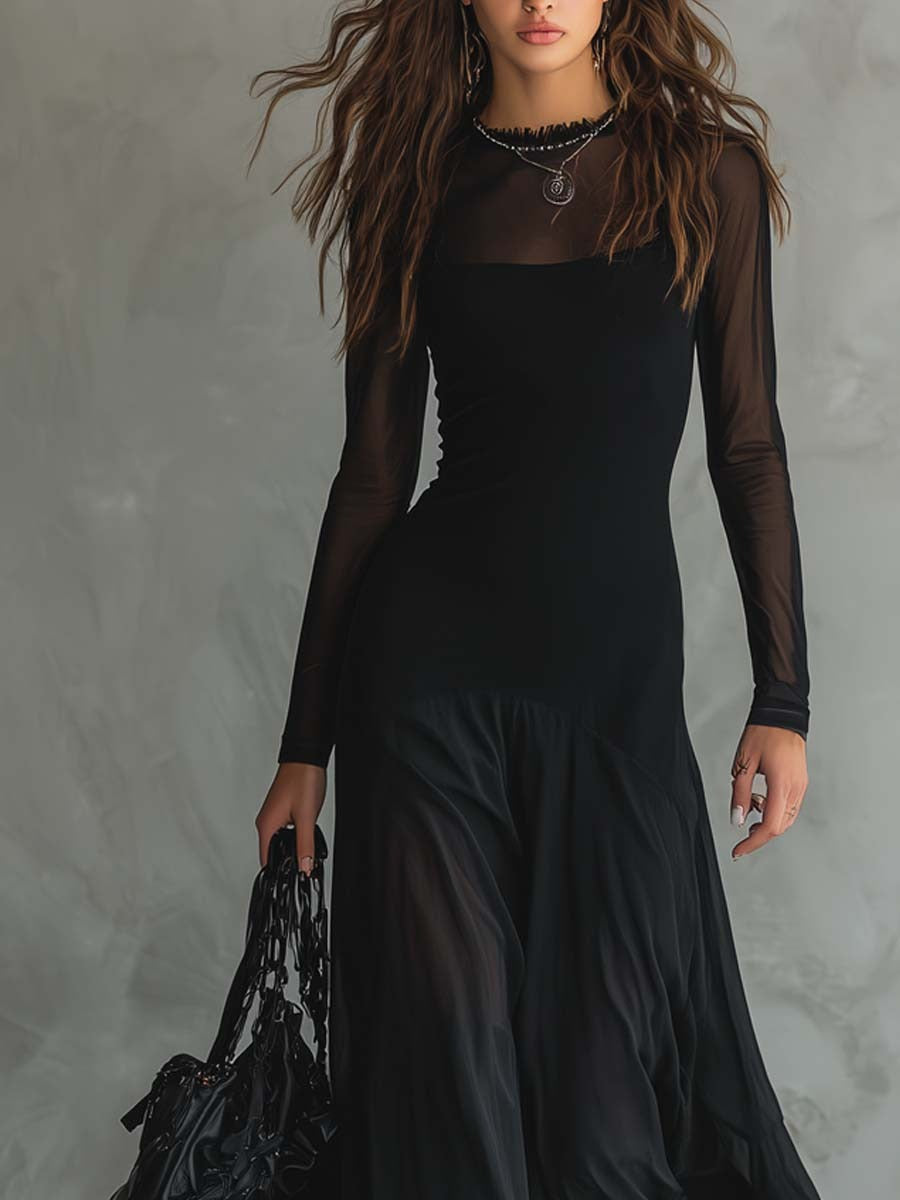 Elina – Ätherisches Maxikleid aus schwarzem Tüll