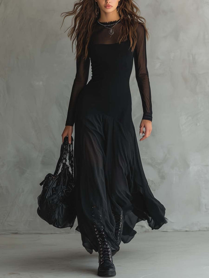Elina – Ätherisches Maxikleid aus schwarzem Tüll