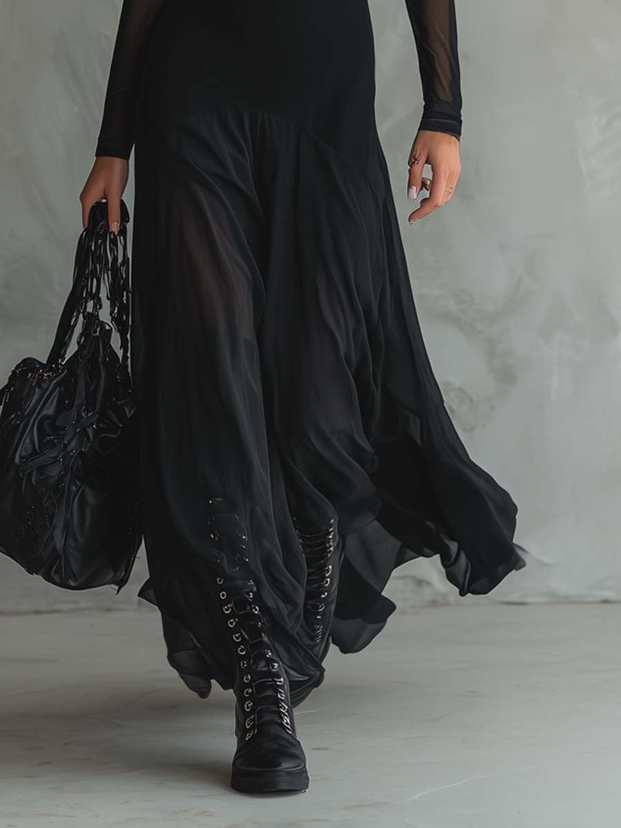 Elina – Ätherisches Maxikleid aus schwarzem Tüll