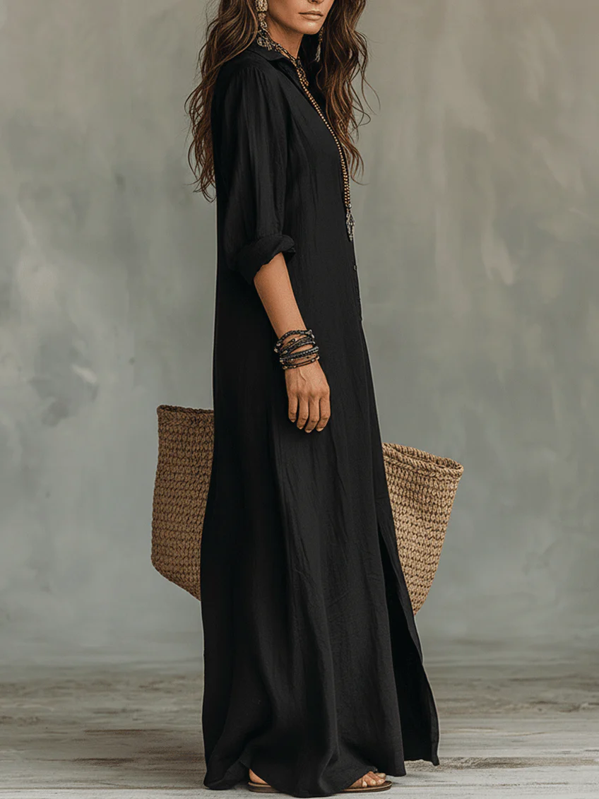 Celine – Fließendes schwarzes Maxikleid