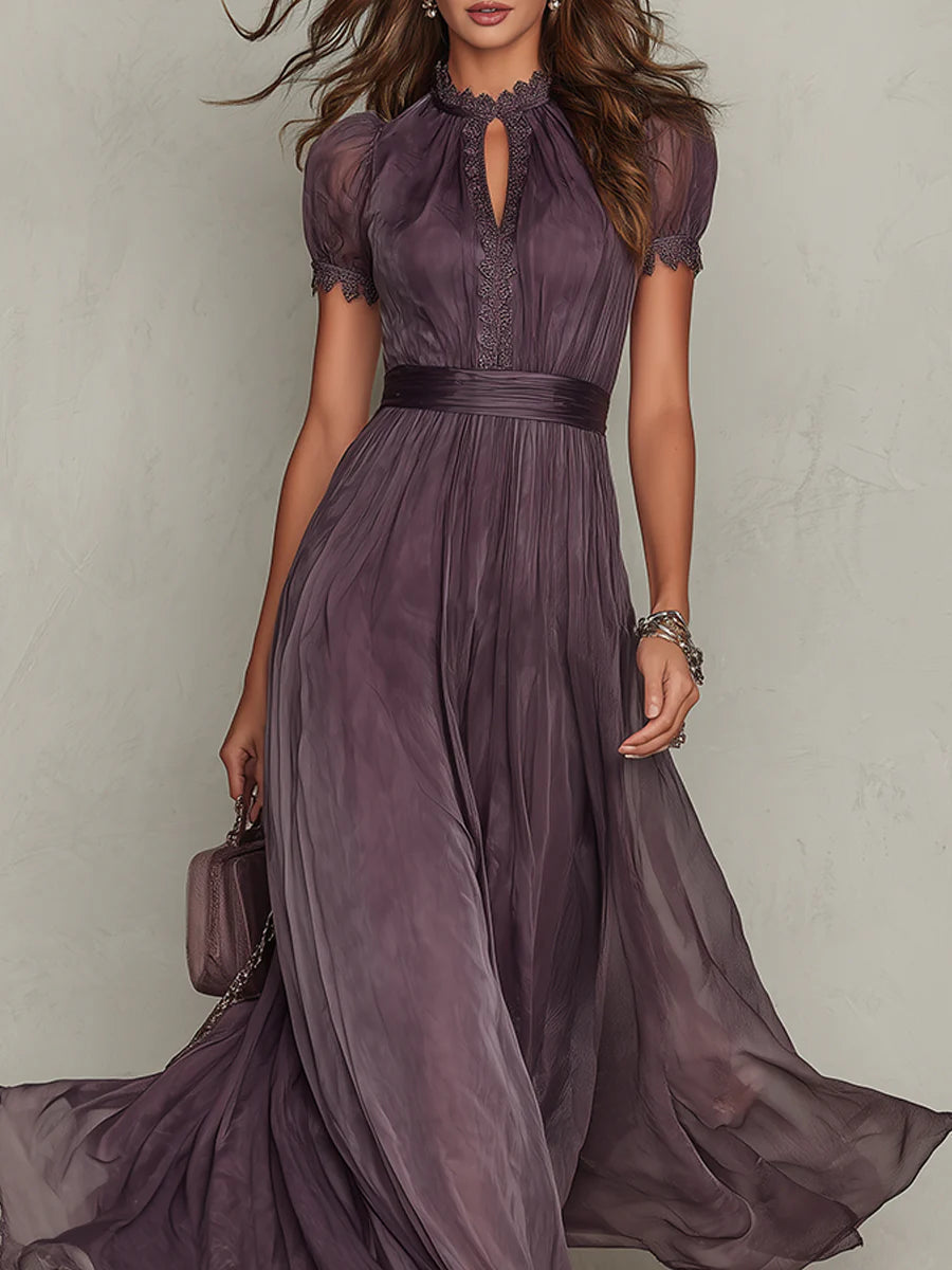 Sharon - Violettes Chiffon-Maxikleid