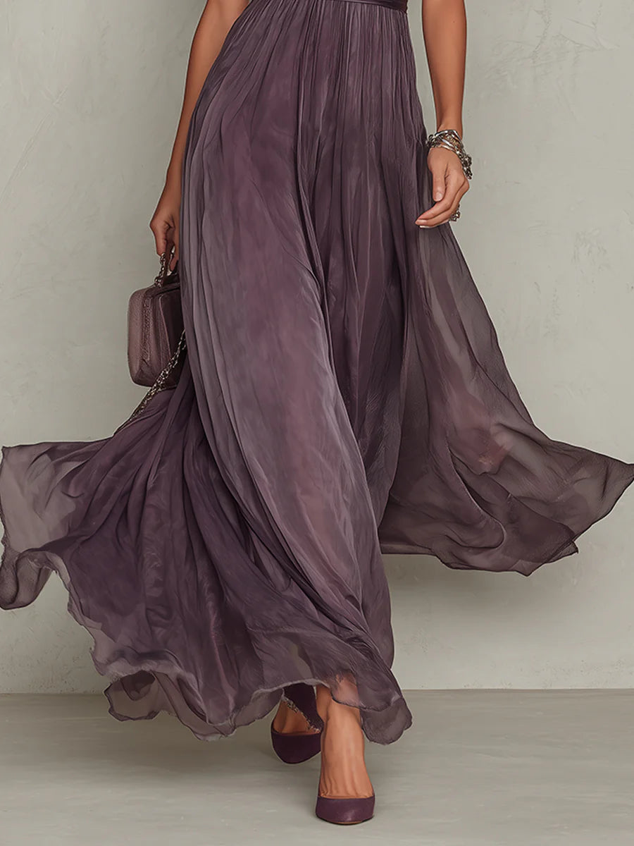 Sharon - Violettes Chiffon-Maxikleid
