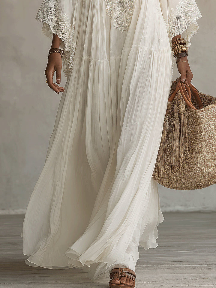 Cailley – Weißes Maxi-Kleid mit V-Ausschnitt