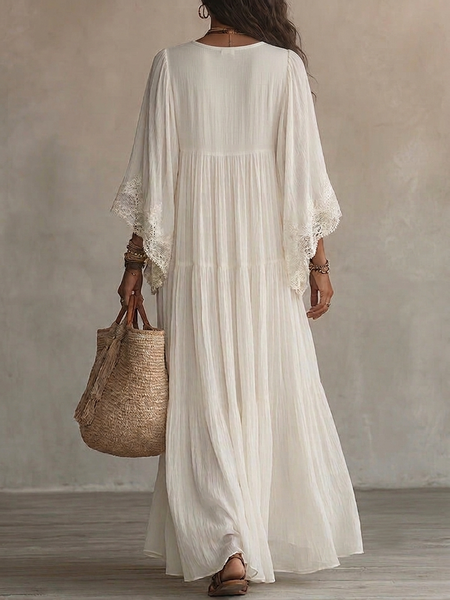 Cailley – Weißes Maxi-Kleid mit V-Ausschnitt