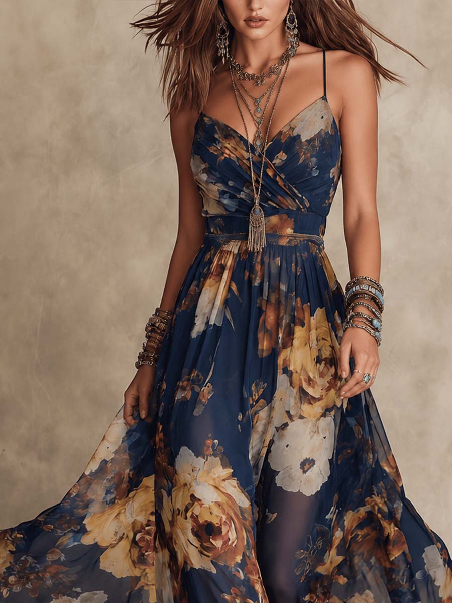 Miane – Blumen-Maxikleid mit Trägern