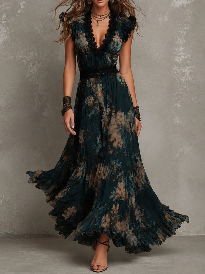 Lilian – Maxikleid mit Blumenmuster und Stufenrock