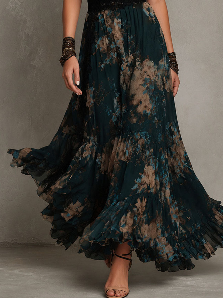 Lilian – Maxikleid mit Blumenmuster und Stufenrock
