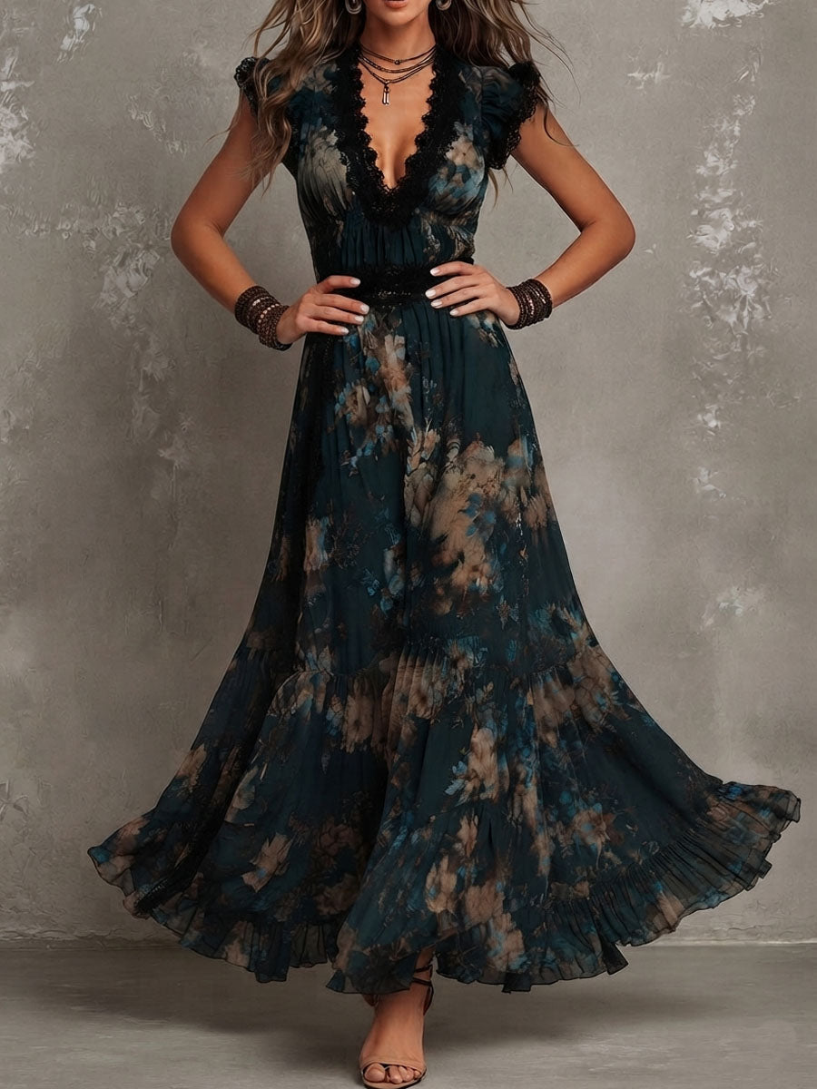 Lilian – Maxikleid mit Blumenmuster und Stufenrock