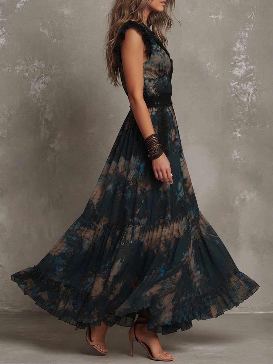 Lilian – Maxikleid mit Blumenmuster und Stufenrock