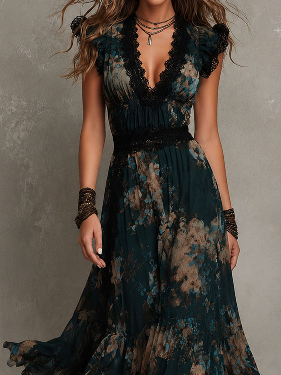 Lilian – Maxikleid mit Blumenmuster und Stufenrock