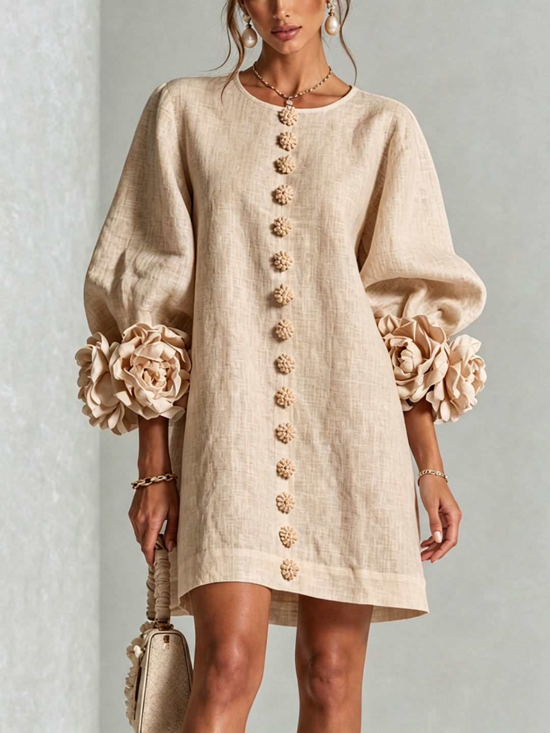 Imarie – Minikleid mit Blumenmuster und Manschettenärmeln