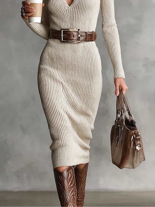 Amanda – Gestricktes Midikleid mit Gürtel