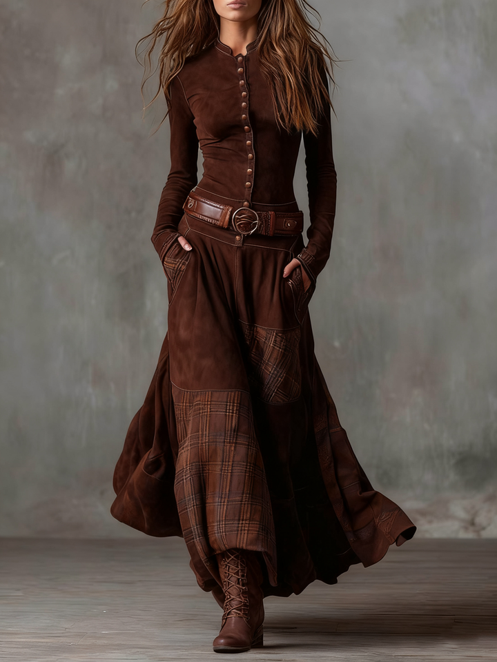 Jill – Maxikleid in Wildleder-Optik mit Gürtel
