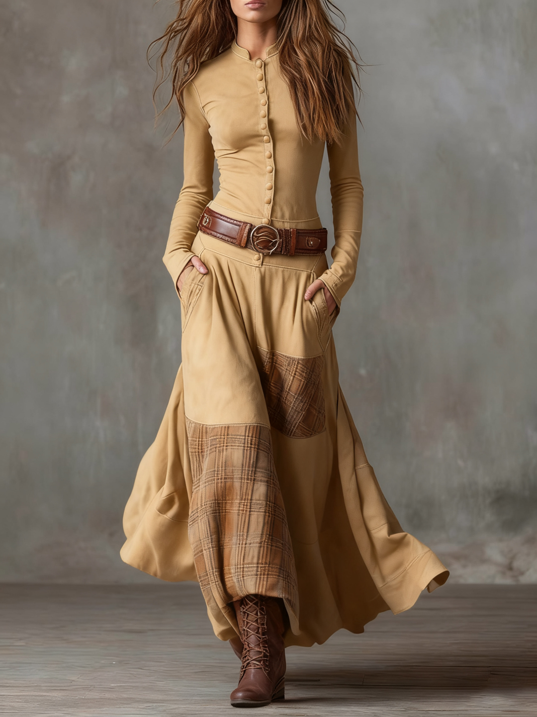 Jill – Maxikleid in Wildleder-Optik mit Gürtel