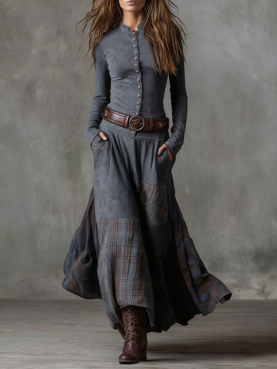 Jill – Maxikleid in Wildleder-Optik mit Gürtel