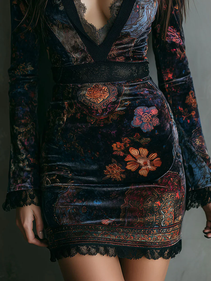 Rosalie – Samt-Minikleid mit Blumenmuster