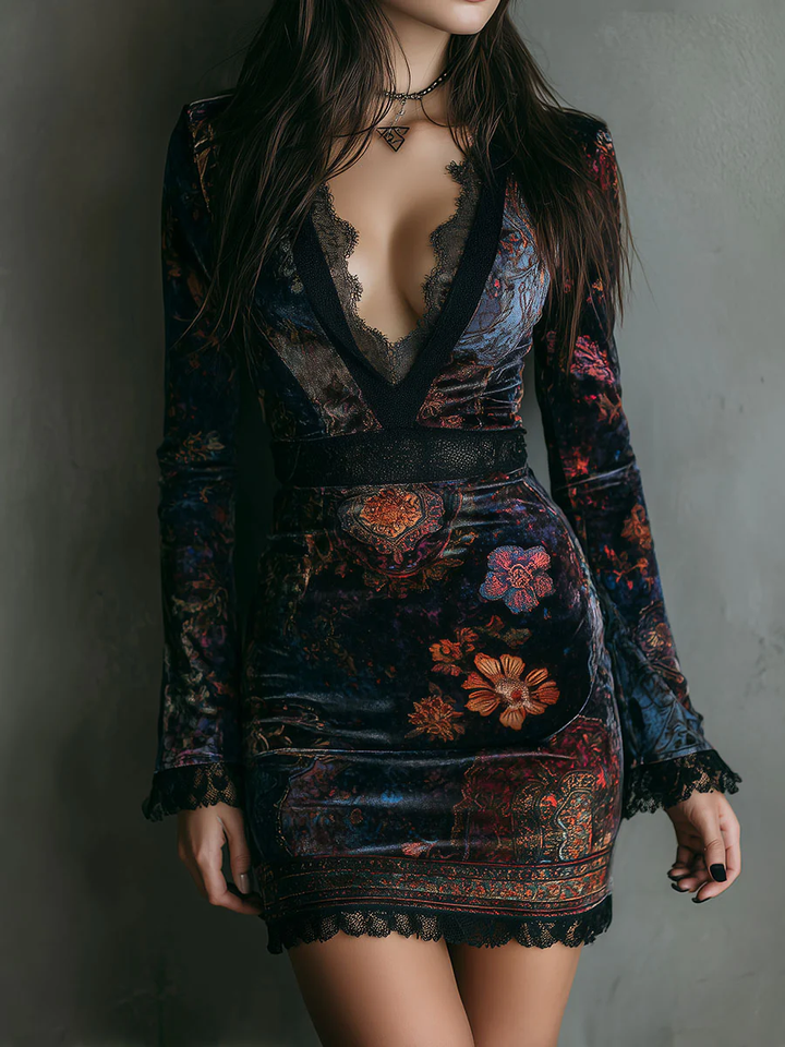 Rosalie – Samt-Minikleid mit Blumenmuster
