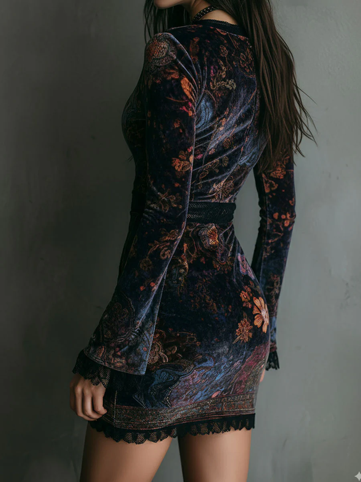 Rosalie – Samt-Minikleid mit Blumenmuster