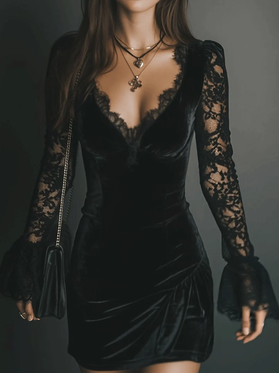 Vanie – Mini-Kleid aus Samt und Spitze