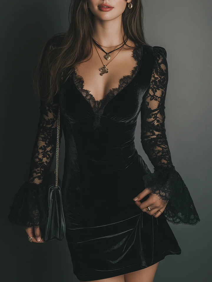 Vanie – Mini-Kleid aus Samt und Spitze
