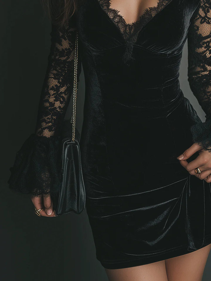 Vanie – Mini-Kleid aus Samt und Spitze