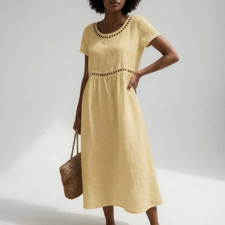 Kyra – Midikleid aus Leinenmischgewebe mit Stickerei