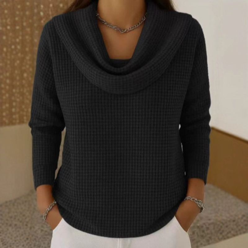 Natalia – Warmer Waffel-Pullover mit elegantem Wasserfallkragen