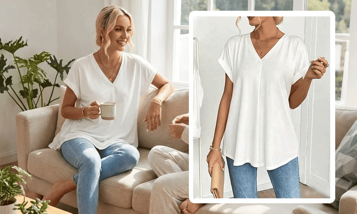 Diona – Strukturierte Confidence V-Ausschnitt T-Shirt