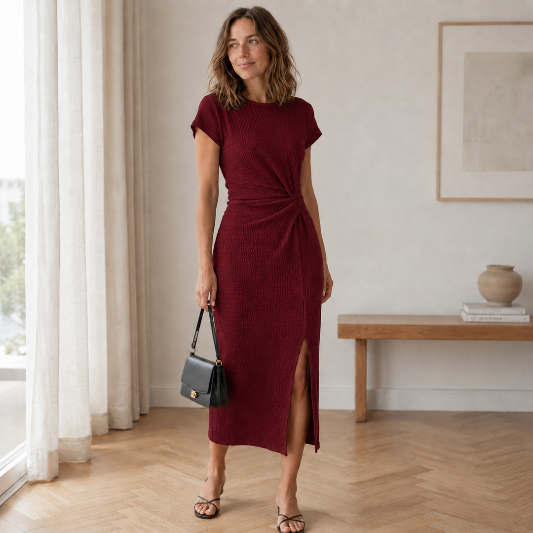 Pricila - Geripptes Midikleid mit Knoten-Detail