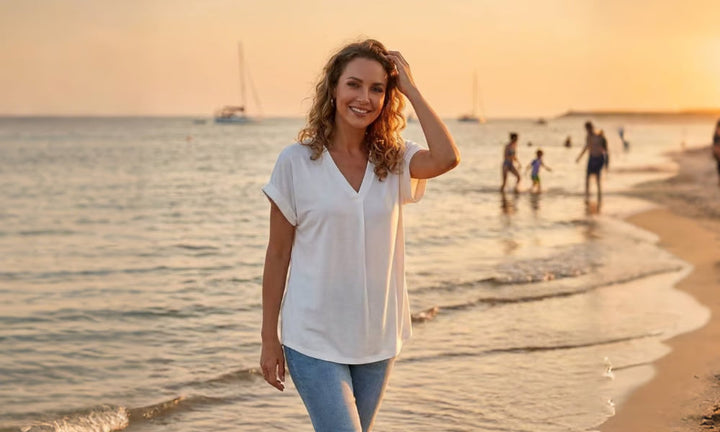 Diona – Strukturierte Confidence V-Ausschnitt T-Shirt