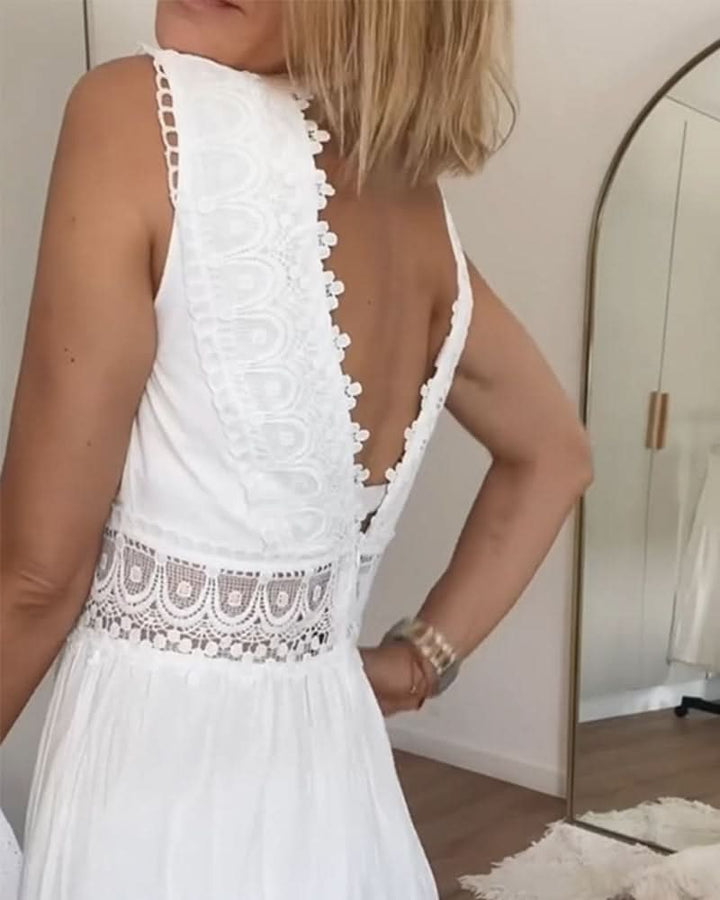 Michaela – Maxikleid mit Spitzen-V-Ausschnitt