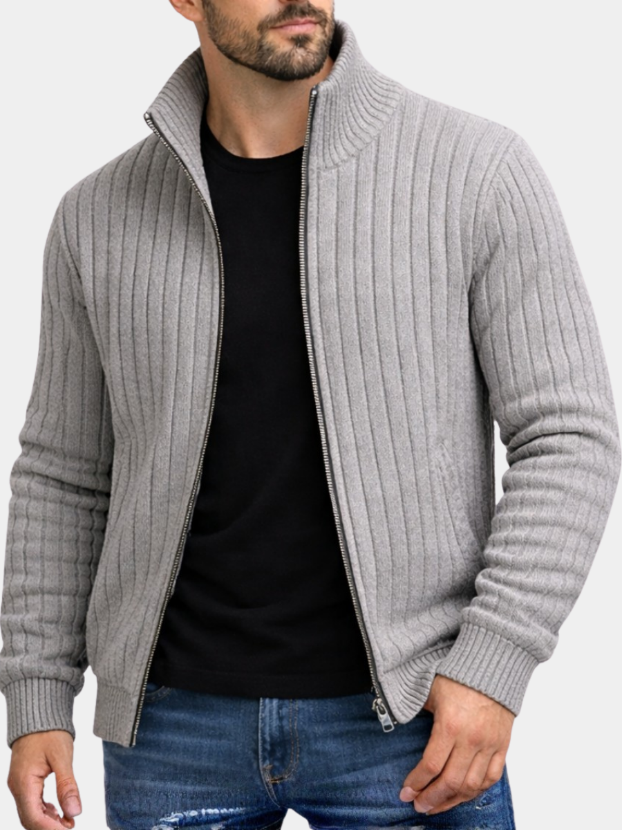 Richie – Klassische gerippte Zip-Strickjacke