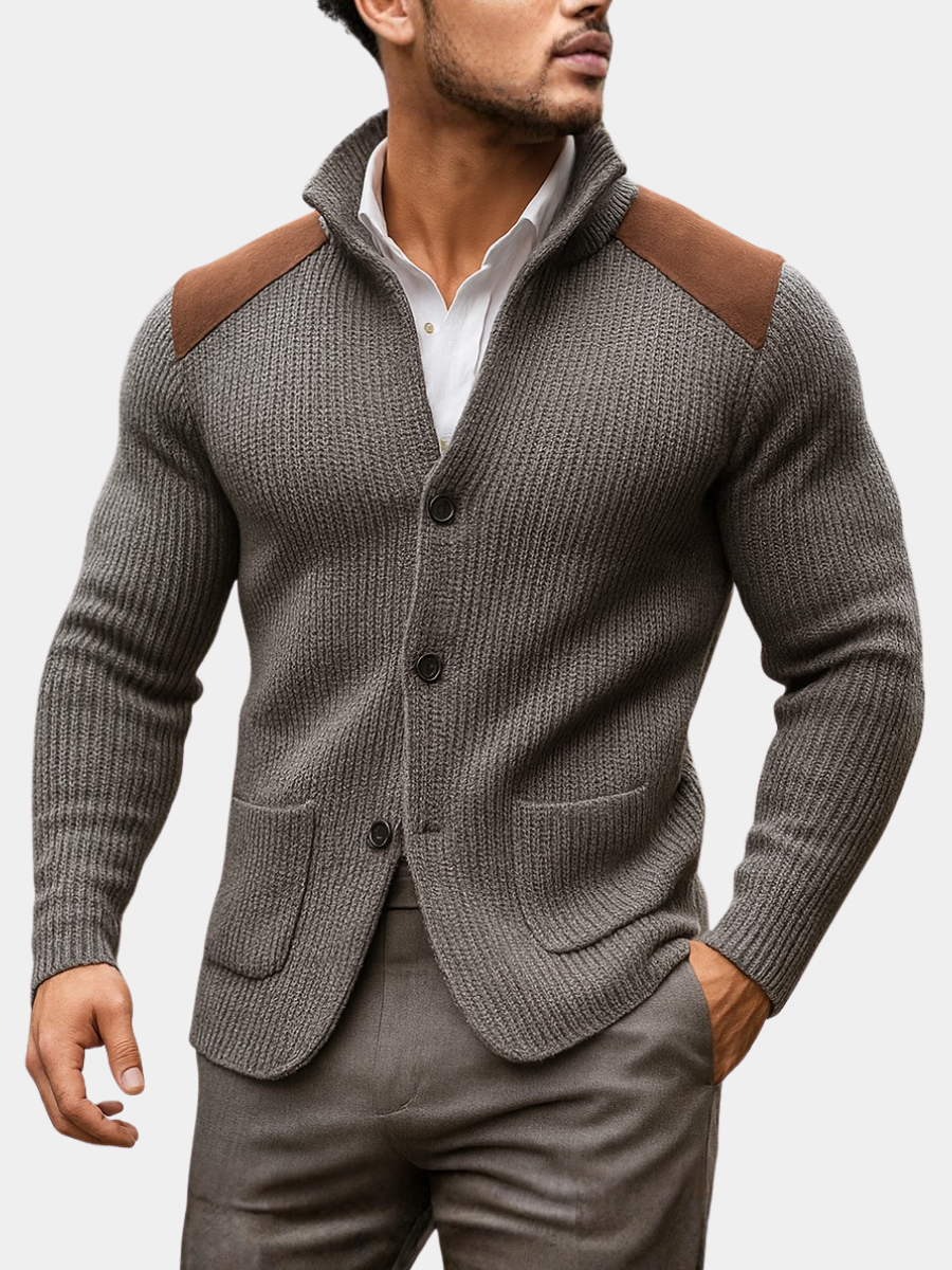 Ivan – Strukturierter Strickblazer mit Veloursleder-Details