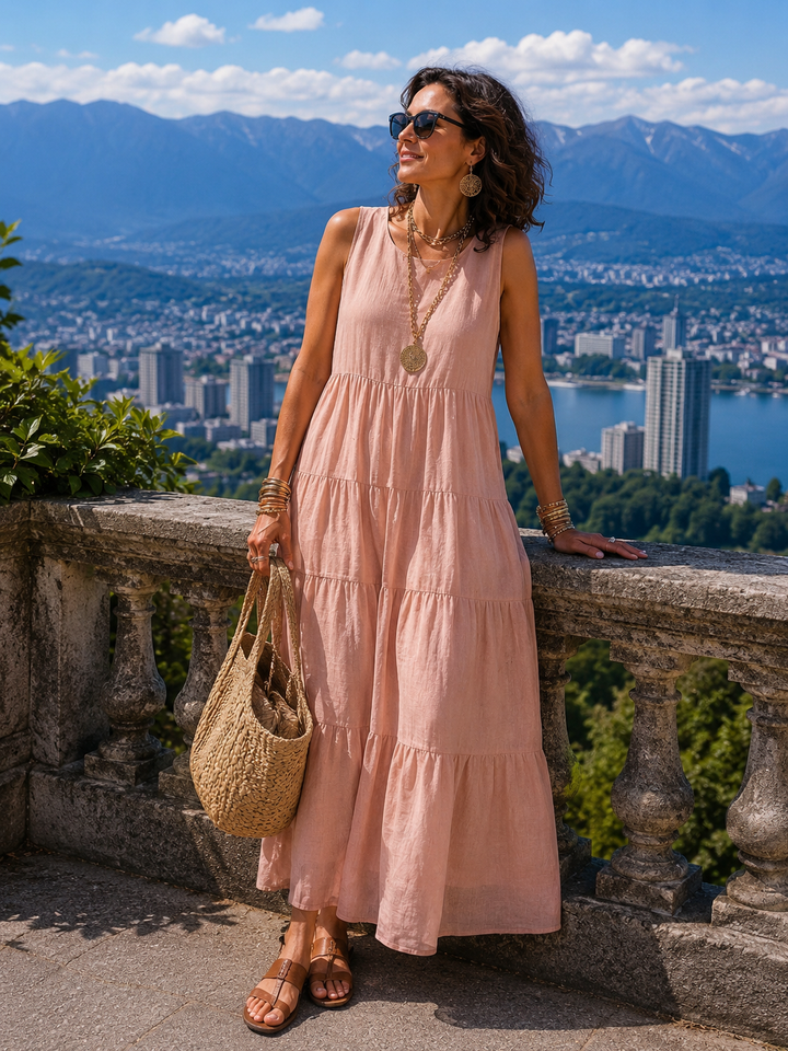 Mildred - Ärmelloses Maxi-Kleid aus Baumwolle und Leinen