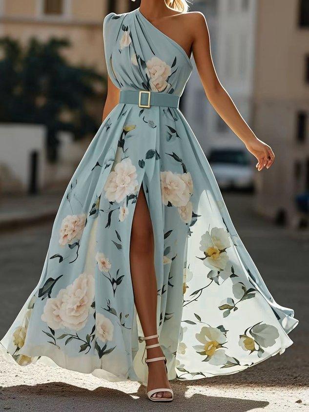 Erica - Hellgrünes Maxikleid mit Blumenmuster