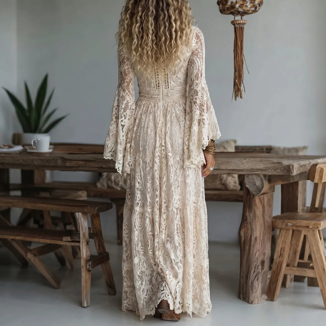 Roxanne – Böhmisches Maxikleid mit tiefem V-Ausschnitt