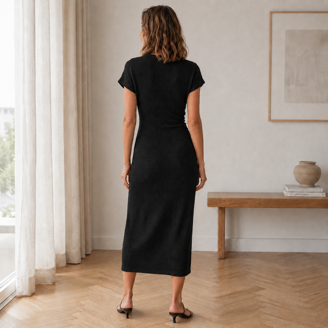 Pricila - Geripptes Midikleid mit Knoten-Detail