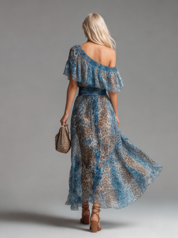 Larrie - Maxikleid mit Animal-Print und One-Shoulder-Schnitt