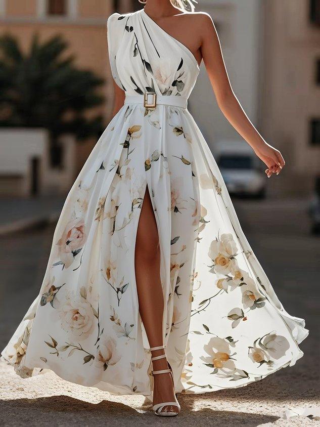 Erica - Hellgrünes Maxikleid mit Blumenmuster